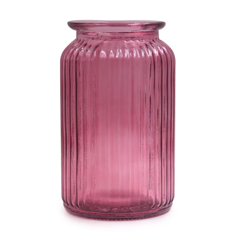OFFIDIX Glass Vase,7.3 * 4.3in Vertical Line Geometric Faceted Design Flower Vase - Image 5