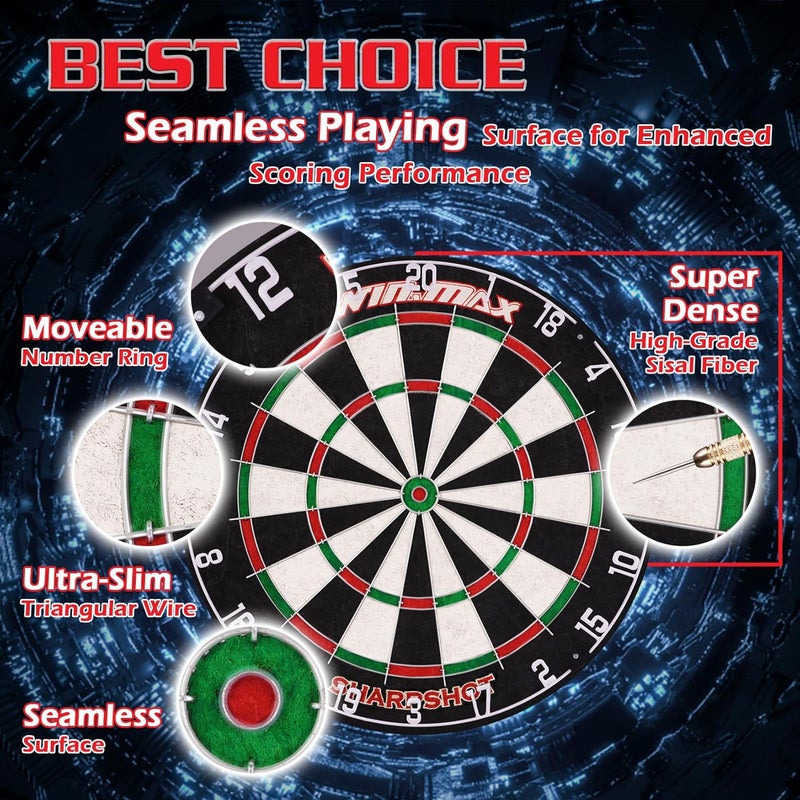 WIN.MAX Dart Board - Bristle Steel Tip Dartboard Dart Boards for Adults Bristle Steel Tip Dartboard Se for Adults Rotating Number Ring Staple-Free Bullseye with 12 Darts Metal Tip (New) - Image 2
