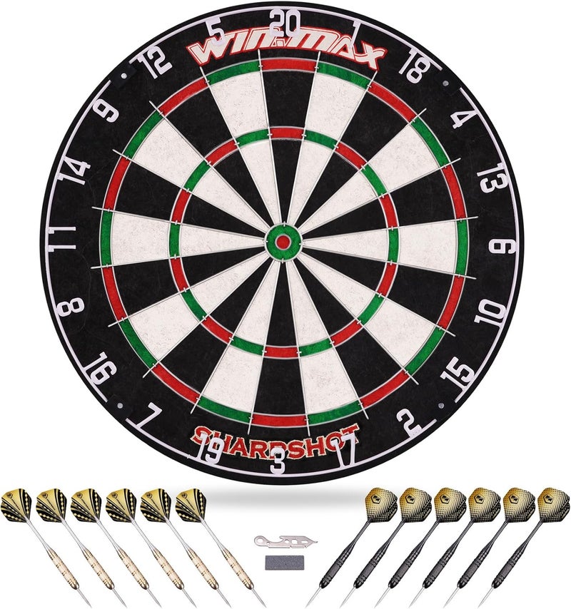 WIN.MAX Dart Board - Bristle Steel Tip Dartboard Dart Boards for Adults Bristle Steel Tip Dartboard Se for Adults Rotating Number Ring Staple-Free Bullseye with 12 Darts Metal Tip (New) - Image 1