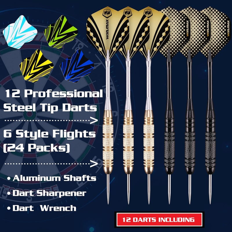 WIN.MAX Dart Board - Bristle Steel Tip Dartboard Dart Boards for Adults Bristle Steel Tip Dartboard Se for Adults Rotating Number Ring Staple-Free Bullseye with 12 Darts Metal Tip (New) - Image 5