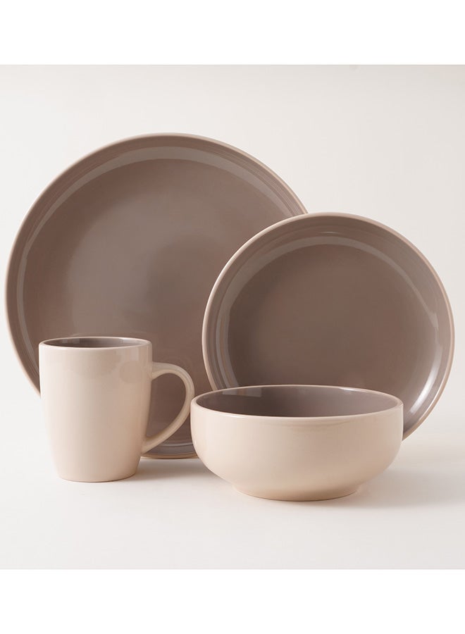 La Mesa 16 Pcs Dinner Set Two Tone Earth Brown 4 X Dinner Set + 4 X Side Plate + 4 X Bowl + 4 X Mugs - Image 1