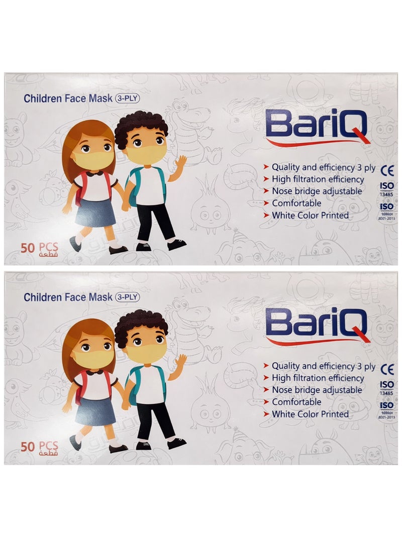 Bariq Pack Of 2 Bariq 50 Pieces Of White Medical Face Masks For Children With A Design - Image 1