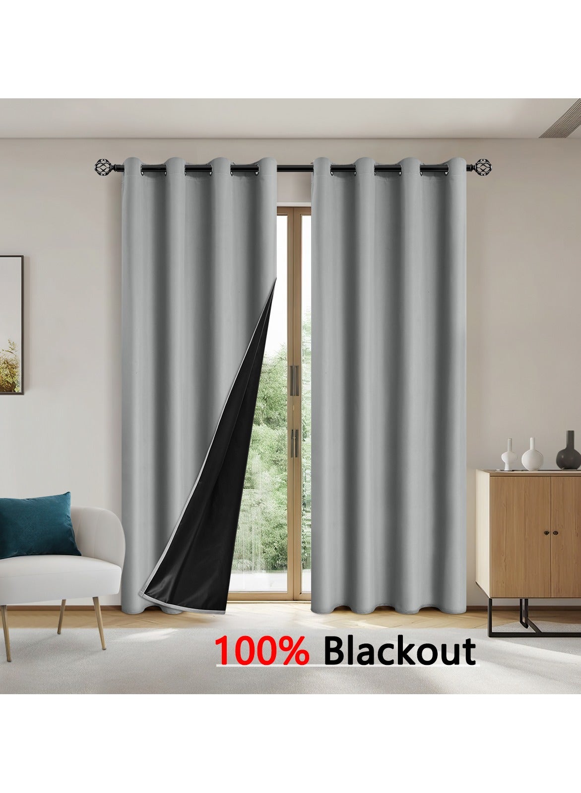 DUNISO 2 Panels Blackout Curtains for Bedroom, Thermal Insulated Room Darkening Curtains, Grommet Light Blocking Blackout Drapes for Living Room (Light Grey,132*241cm)