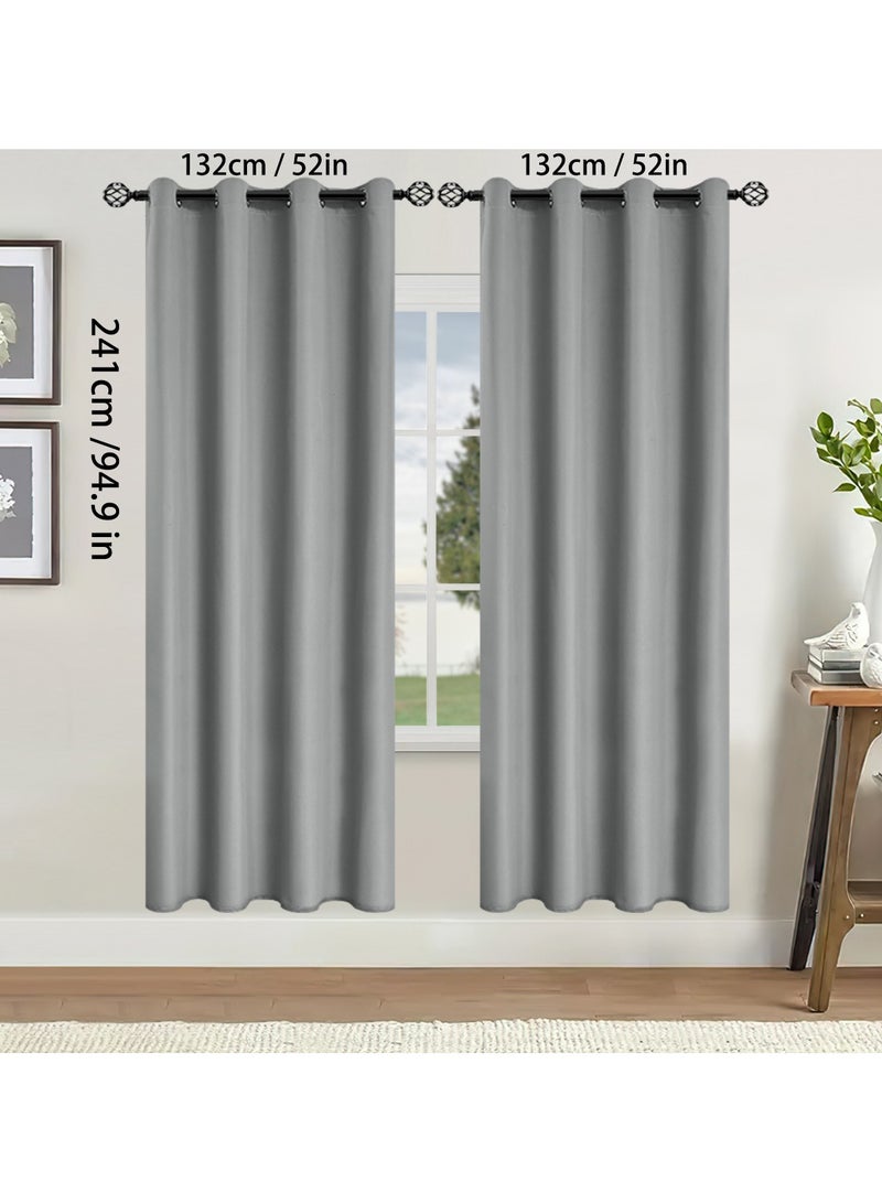 DUNISO 2 Panels Blackout Curtains for Bedroom, Thermal Insulated Room Darkening Curtains, Grommet Light Blocking Blackout Drapes for Living Room (Light Grey,132*241cm)  - Image 2
