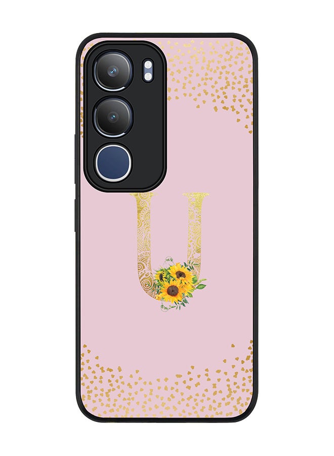 Stylizedd For vivo Y19s / Y19s Pro Case,Slim fit Camera Protection, Shockproof Thin Phone cover  - Custom Floral Monogram - U  (Pink )