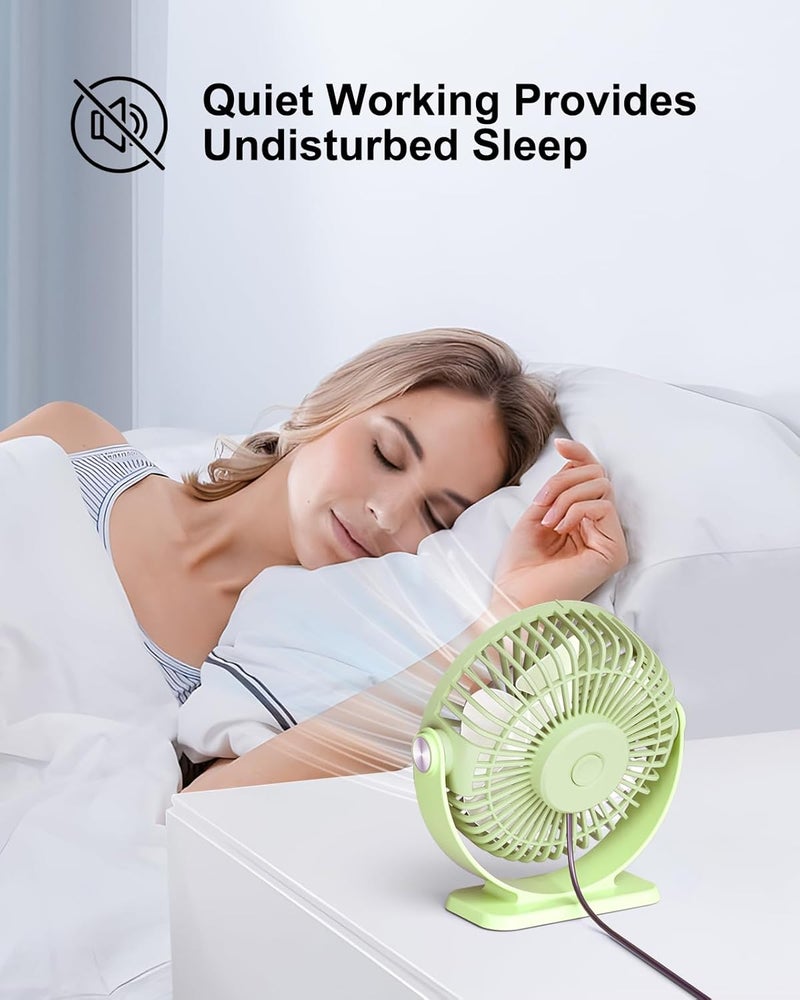 TriPole Small Desk Fan USB Powered Personal Portable Fan, Strong Airflow 3 Speeds Mini Fans 360°Rotation 5.1 Inch Quiet Table Fans for Home Office Bedroom Desktop Travel, Green, 4.9ft Cable - Image 5
