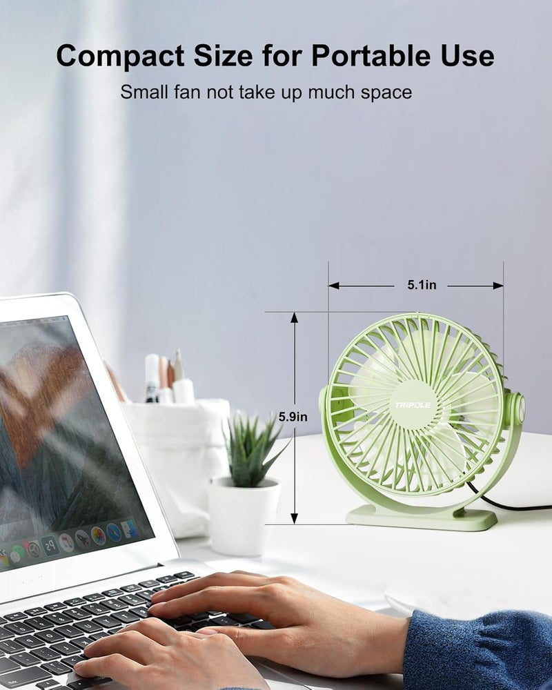 TriPole Small Desk Fan USB Powered Personal Portable Fan, Strong Airflow 3 Speeds Mini Fans 360°Rotation 5.1 Inch Quiet Table Fans for Home Office Bedroom Desktop Travel, Green, 4.9ft Cable - Image 2