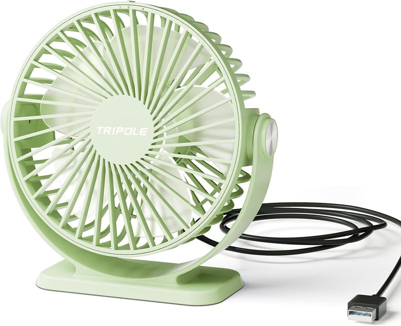 TriPole Small Desk Fan USB Powered Personal Portable Fan, Strong Airflow 3 Speeds Mini Fans 360°Rotation 5.1 Inch Quiet Table Fans for Home Office Bedroom Desktop Travel, Green, 4.9ft Cable - Image 1