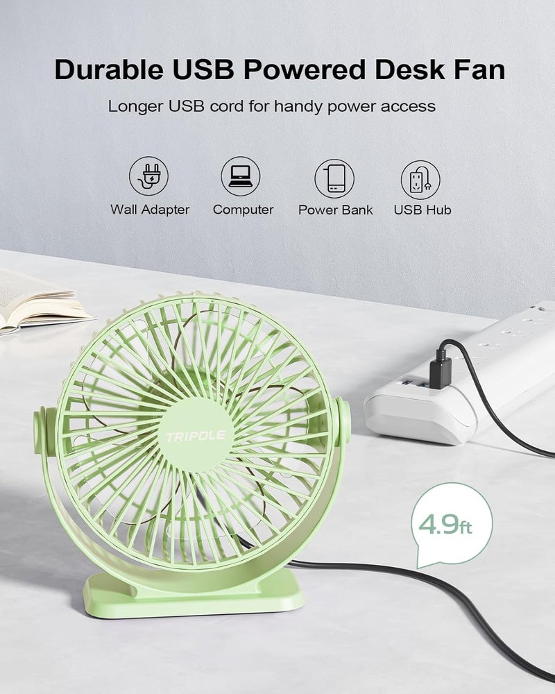 TriPole Small Desk Fan USB Powered Personal Portable Fan, Strong Airflow 3 Speeds Mini Fans 360°Rotation 5.1 Inch Quiet Table Fans for Home Office Bedroom Desktop Travel, Green, 4.9ft Cable - Image 4