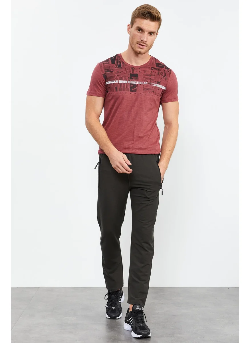Tommy Life Khaki Men's Zipper Pocket Text Detailed Standard Cut Classic Leg Tracksuit Bottom-84744