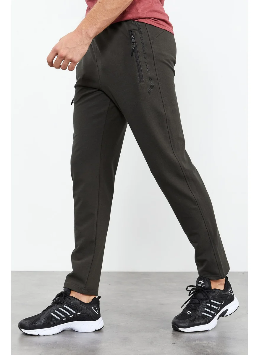 Tommy Life Khaki Men's Zipper Pocket Text Detailed Standard Cut Classic Leg Tracksuit Bottom-84744