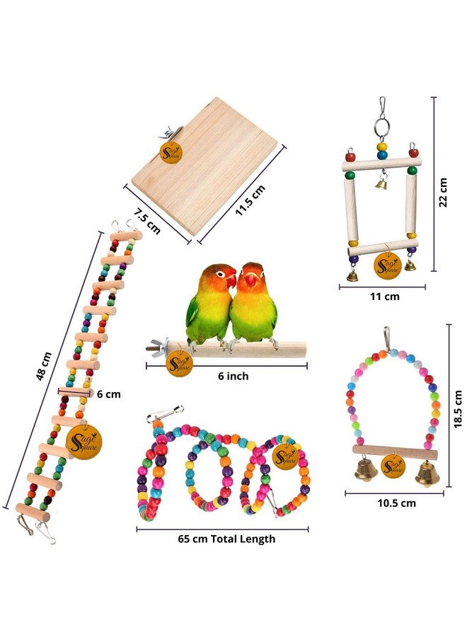 سايج سكوير مجموعة ألعاب الطيور الخشبية | منصة 3 × 4.5 مجثم 6 مجموعة 1، مجثم للطيور، منصة، سلم، ملحقات قفص، ببغاء، كوكاتيل، ببغاء كونور، لعبة راحة ومساعد تدريب خشبي للطيور والببغاوات - Image 2