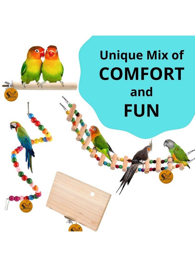 سايج سكوير مجموعة ألعاب الطيور الخشبية | منصة 3 × 4.5 مجثم 6 مجموعة 1، مجثم للطيور، منصة، سلم، ملحقات قفص، ببغاء، كوكاتيل، ببغاء كونور، لعبة راحة ومساعد تدريب خشبي للطيور والببغاوات - Image 5