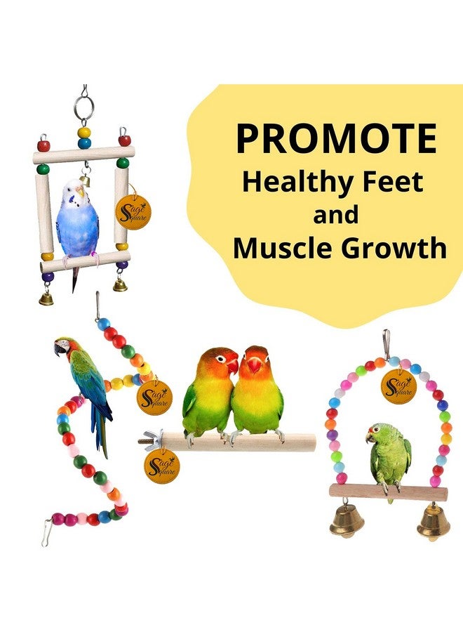 سايج سكوير مجموعة ألعاب الطيور الخشبية | منصة 3 × 4.5 مجثم 6 مجموعة 1، مجثم للطيور، منصة، سلم، ملحقات قفص، ببغاء، كوكاتيل، ببغاء كونور، لعبة راحة ومساعد تدريب خشبي للطيور والببغاوات - Image 4