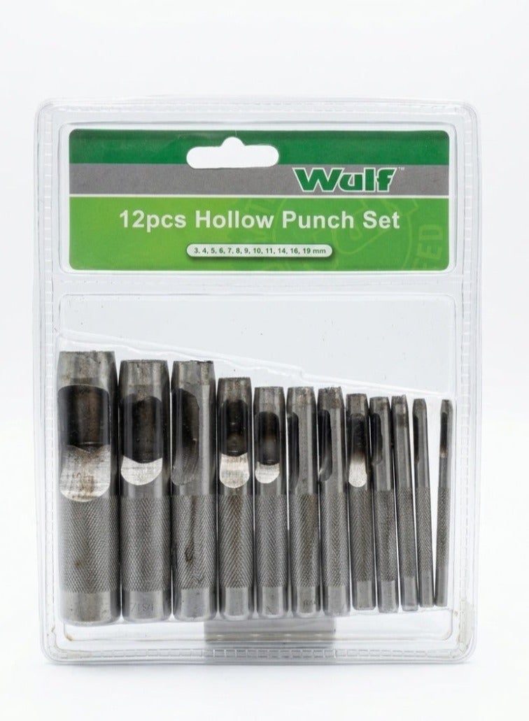 Wulf 12-Piece Hollow Punch Set, Heavy Duty Carbon Steel Gasket Hole Puncher Kit from 3mm to 19mm for Leather, Rubber, Canvas, Vinyl, Plastic and Crafts Professional DIY Hardware Hand Tools - Image 1