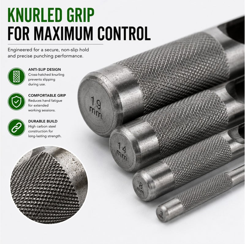 Wulf 12-Piece Hollow Punch Set, Heavy Duty Carbon Steel Gasket Hole Puncher Kit from 3mm to 19mm for Leather, Rubber, Canvas, Vinyl, Plastic and Crafts Professional DIY Hardware Hand Tools - Image 4