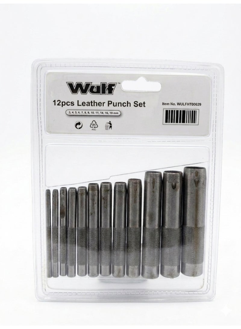 Wulf 12-Piece Hollow Punch Set, Heavy Duty Carbon Steel Gasket Hole Puncher Kit from 3mm to 19mm for Leather, Rubber, Canvas, Vinyl, Plastic and Crafts Professional DIY Hardware Hand Tools - Image 2