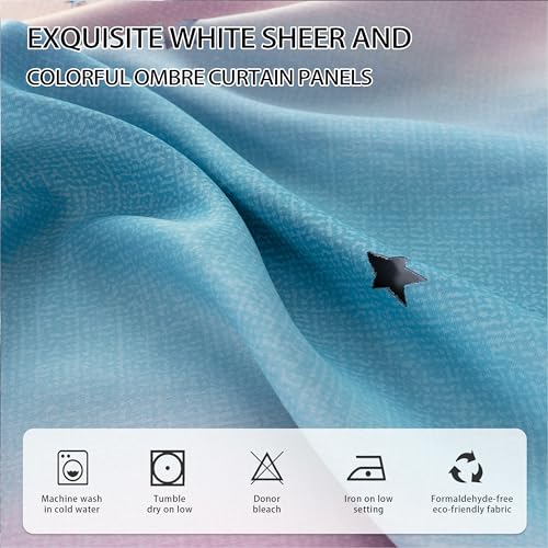 XiDi Curtains for Girls Bedroom, Blackout for Kids Room, Colorful Rainbow Design, Unicorn Wall Decor Pink Ombre Curtains, Purple Princess Room 72 Inches Long 34 Wide 2 Panel Sets Pink Purple - Image 3