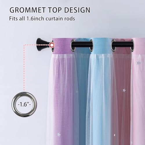 XiDi Curtains for Girls Bedroom, Blackout for Kids Room, Colorful Rainbow Design, Unicorn Wall Decor Pink Ombre Curtains, Purple Princess Room 72 Inches Long 34 Wide 2 Panel Sets Pink Purple - Image 4