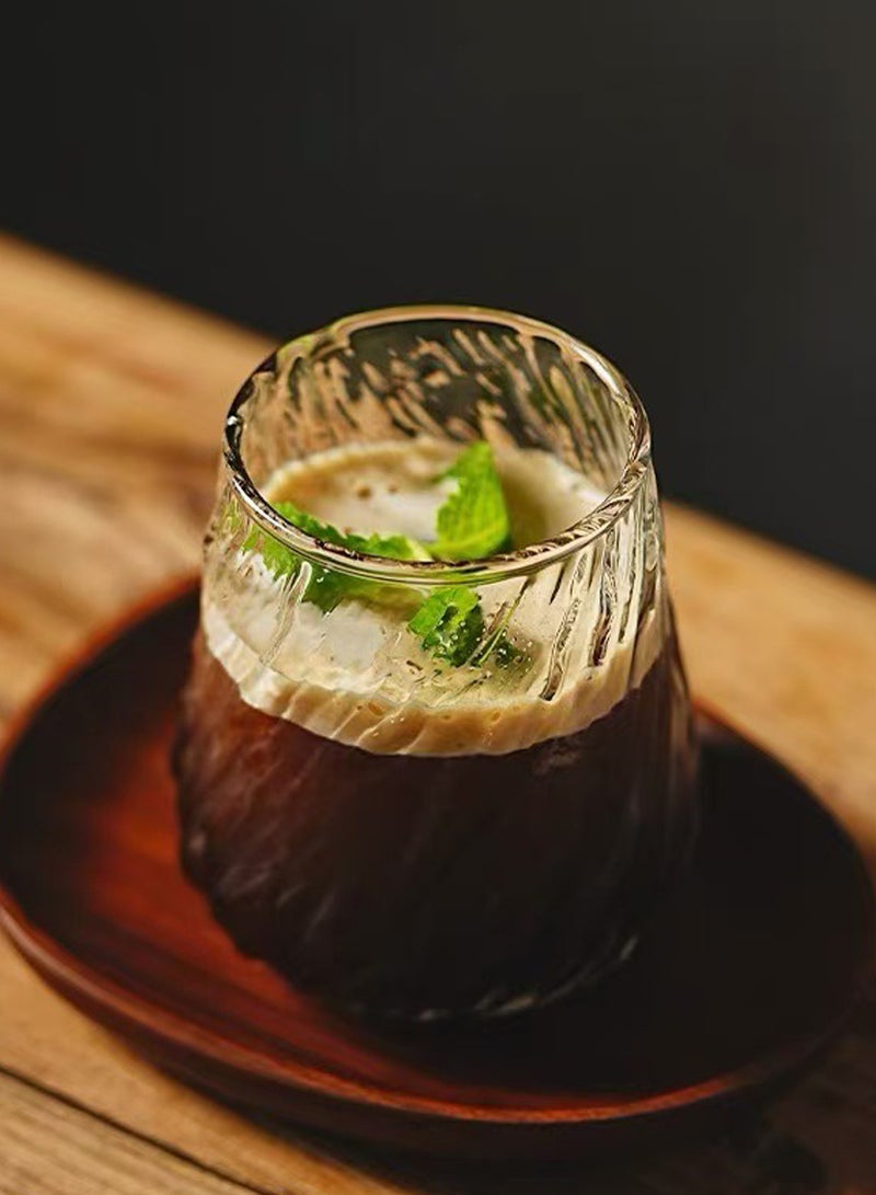 6 - Pack 400ml Clear Glass Cups with Spiral Texture, Short Tumbler Design for Beverages - Image 3