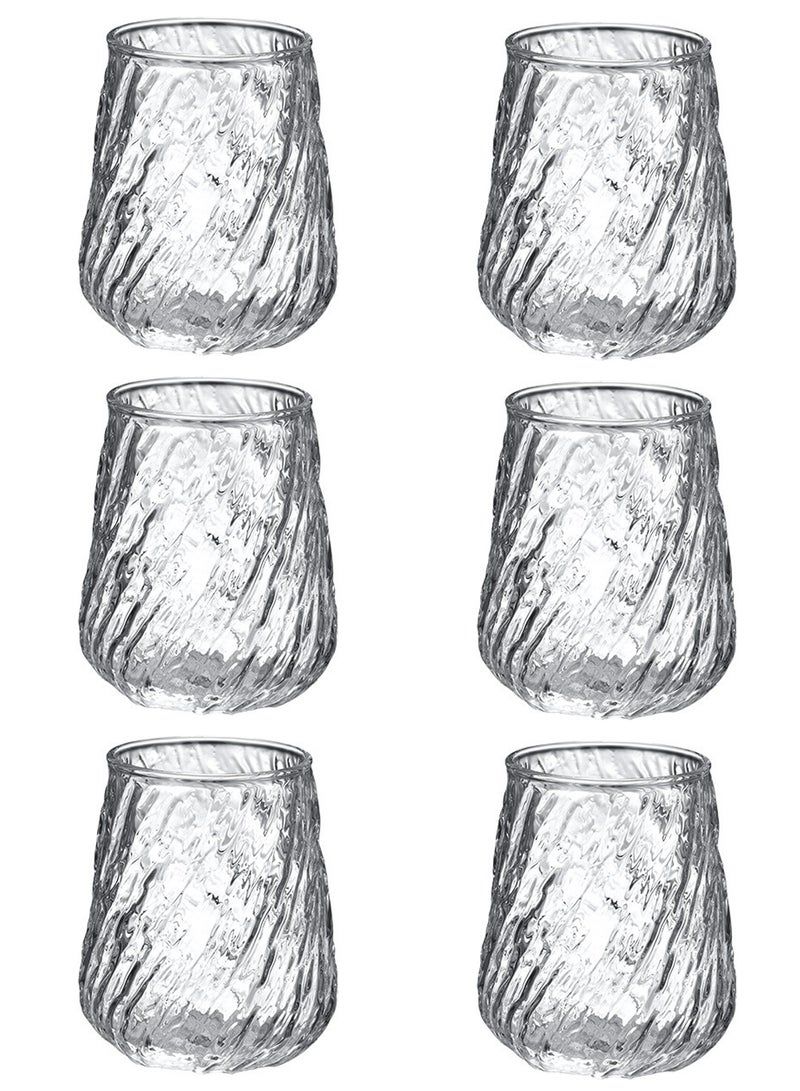 6 - Pack 400ml Clear Glass Cups with Spiral Texture, Short Tumbler Design for Beverages - Image 1