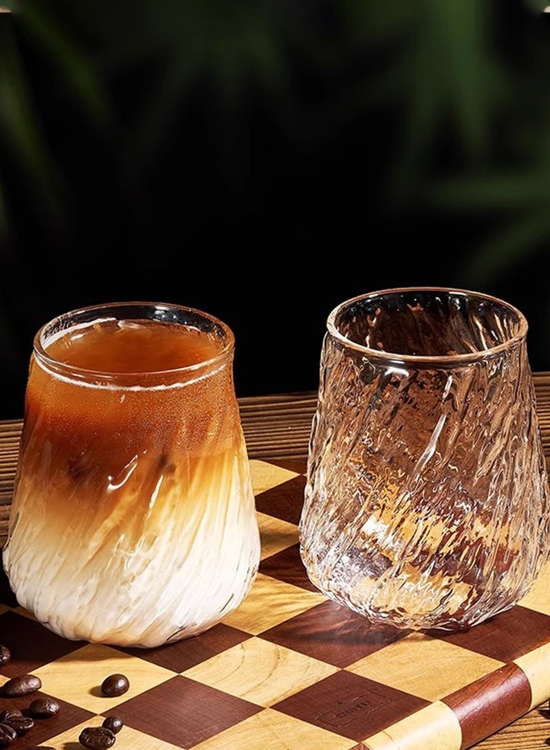 6 - Pack 400ml Clear Glass Cups with Spiral Texture, Short Tumbler Design for Beverages - Image 4