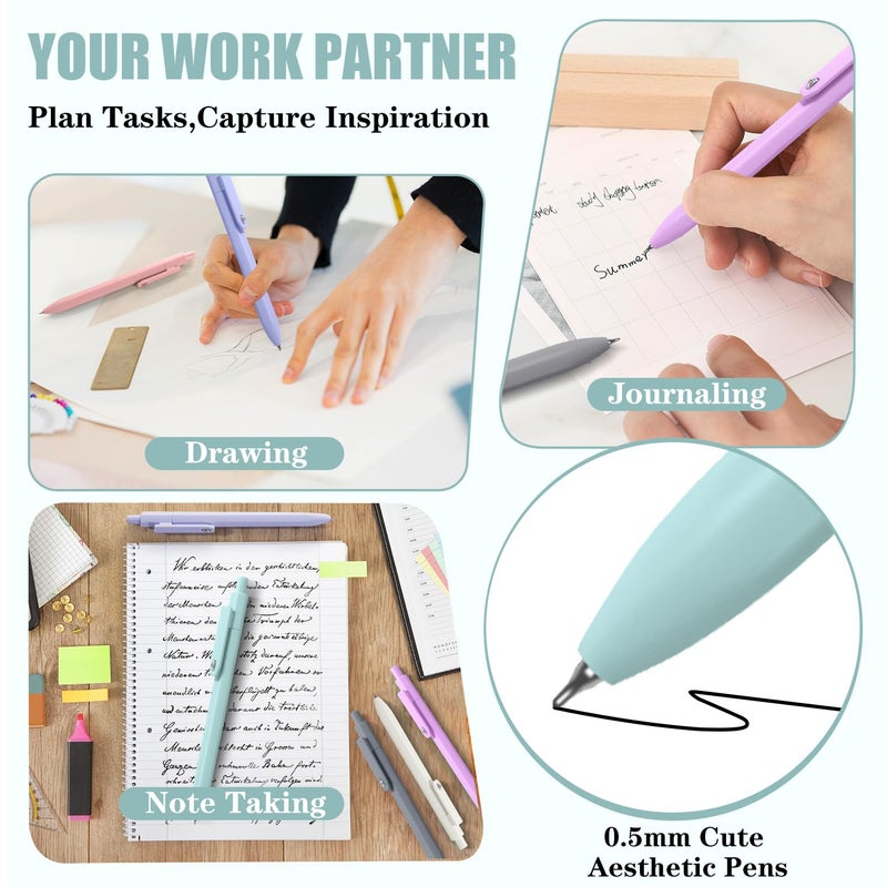 Piochoo Gel Pens, 8 Pcs 0.5mm Quick Dry Black Ink Pens Fine Point Journal Pens Smooth Writing Pens, Cute Office School Supplies Gifts for Women Nurses - Image 3