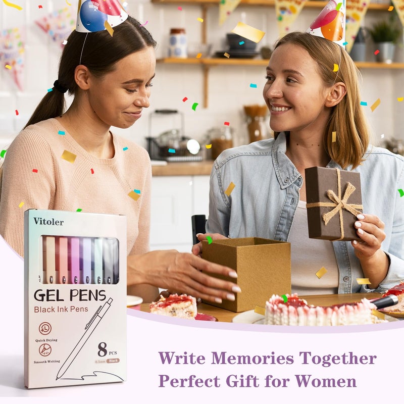 Piochoo Gel Pens, 8 Pcs 0.5mm Quick Dry Black Ink Pens Fine Point Journal Pens Smooth Writing Pens, Cute Office School Supplies Gifts for Women Nurses - Image 4