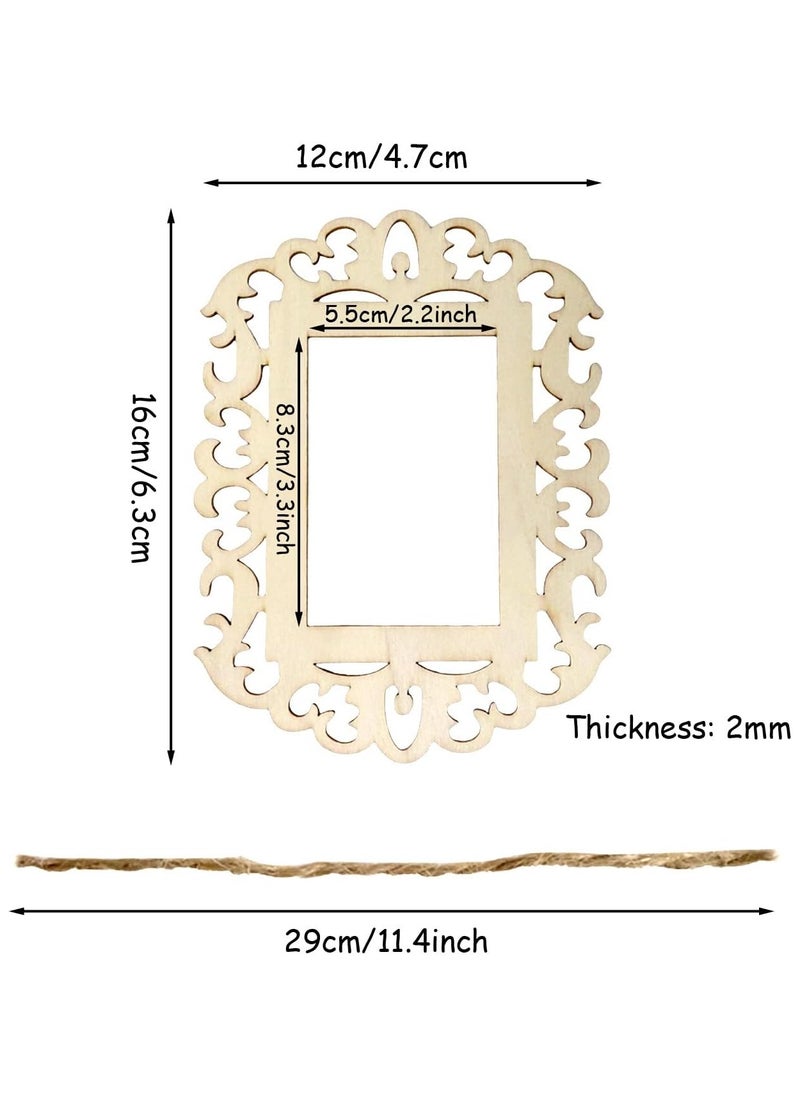 KASTWAVE Wooden Picture Frames, Creativity with 12 Blank Unfinished Wooden Picture Frames - Perfect for DIY Crafts, Home Decor, and Tree Hanging. Includes Jute Rope for Wallet-Sized Photo Masterpieces  - Image 2