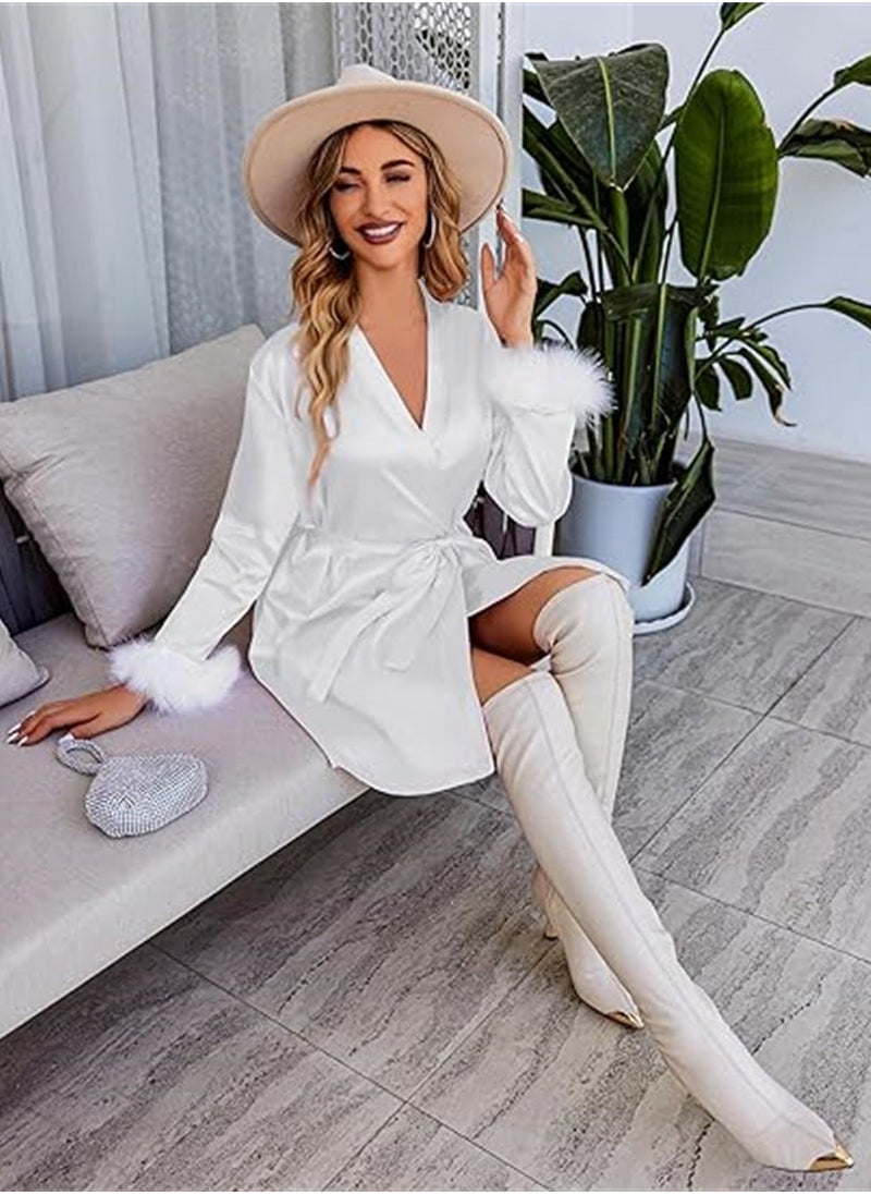 Y&D - Women's Silky Kimono Robes Bridesmaid Bride Satin Bathrobe Soft Lightweight Maternity Loungewear Lounging Relaxed for Home Spa White - Image 1