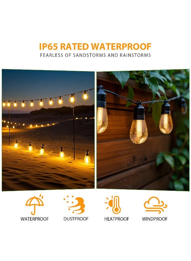 Solar Festoon Lights Outdoor, Hanging 20 Bulbs and 20 Cable Ties，Dimmable Outdoor String Lights with 8 Modes & 6Hrs Timer, with Remote Control & USB Port，Patio/Garden Party(46FT/14M) - Image 3