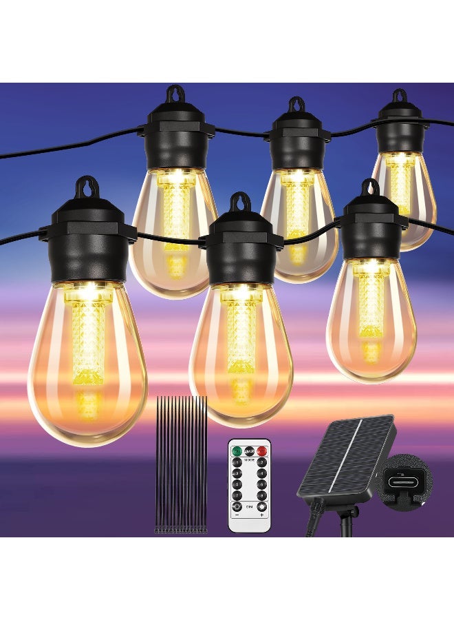 Solar Festoon Lights Outdoor, Hanging 20 Bulbs and 20 Cable Ties，Dimmable Outdoor String Lights with 8 Modes & 6Hrs Timer, with Remote Control & USB Port，Patio/Garden Party(46FT/14M) - Image 1