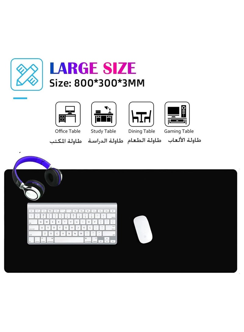 TYCTIX Large Mouse Pad 800x300mm Extended Mouse Pad Non-Slip Rubber Base Gaming Mouse Pad Office Mouse Mat Smooth Cloth Surface Desk Mat Keyboard Pads for Computers, Black - Image 2
