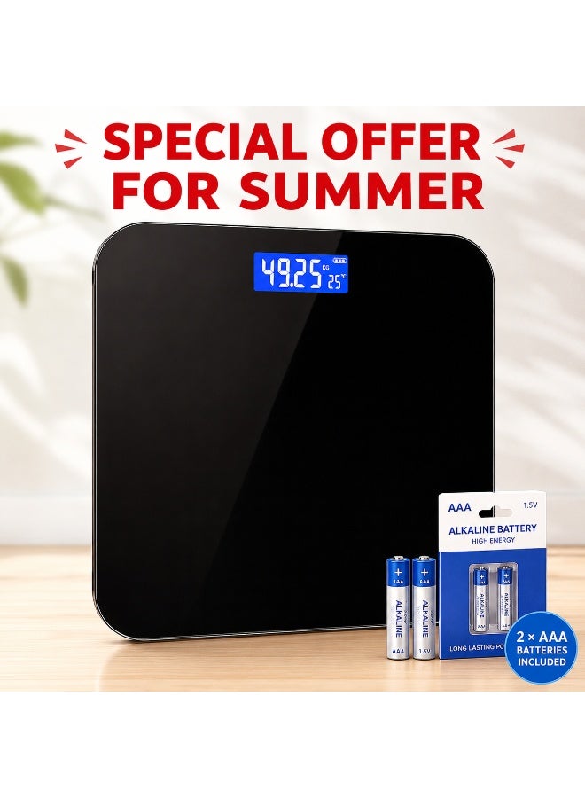 Digital Bathroom Weight Scale | Ultra Slim Tempered Glass Body Scale | High Precision Electronic Weighing Scale with LCD Display, Temperature Display & Auto On/Off | 180kg Capacity | Black - Image 1