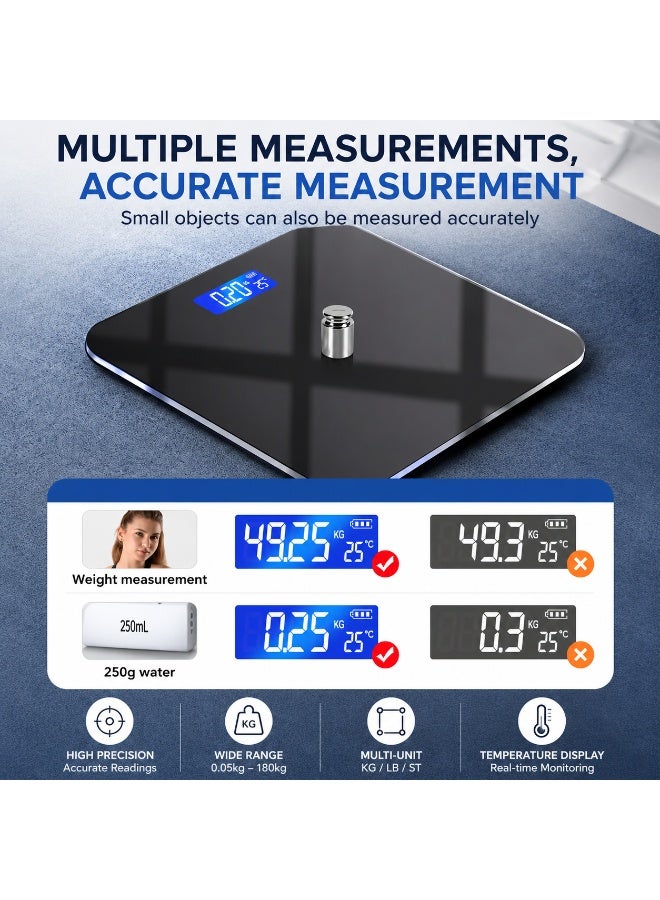 Digital Bathroom Weight Scale | Ultra Slim Tempered Glass Body Scale | High Precision Electronic Weighing Scale with LCD Display, Temperature Display & Auto On/Off | 180kg Capacity | Black - Image 3