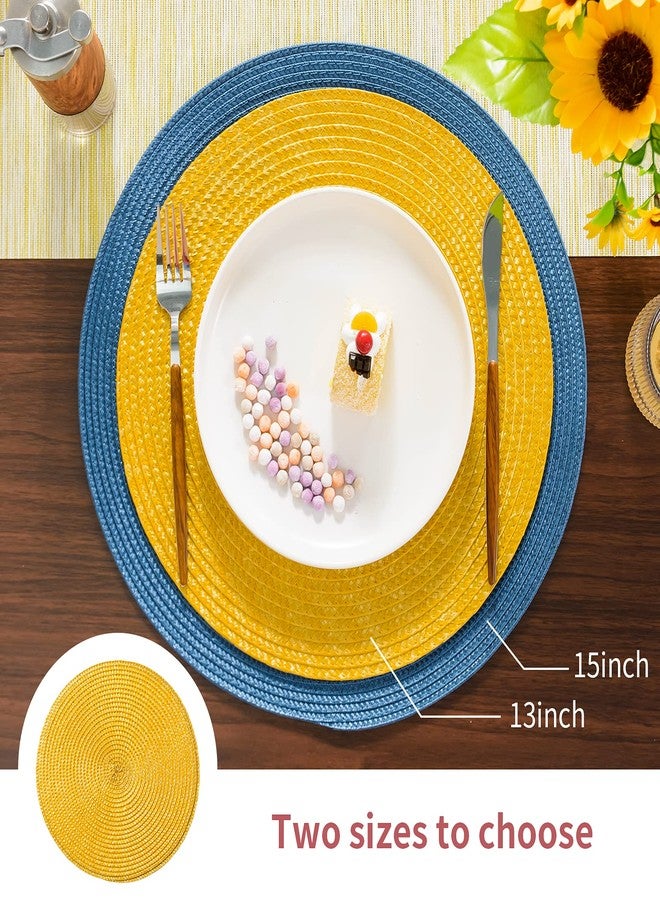 FunWheat Round Braided Placemats Set of 8 Place Mats for Dining Tables Woven Washable Non-Slip Table mats Small 13 inch(S Yellow, 8pcs) - Image 2