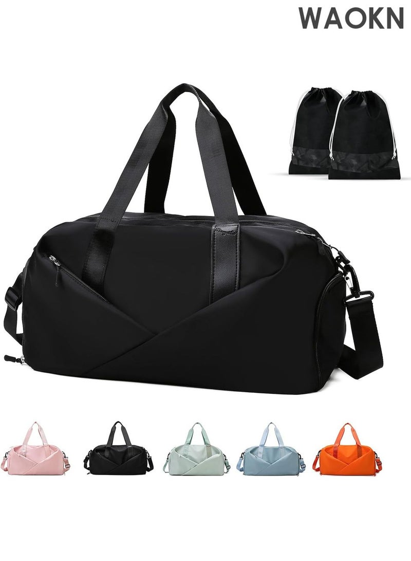 دبليو أيه أو كي أن حقيبة رياضية كبيرة للصالة الرياضية مع حجرتين للأحذية - حقيبة دافل خفيفة الوزن للرجال والنساء - حقيبة مقاومة للماء للاستخدام طوال الليل للسفر واليوغا والسباحة والتمرين - حقيبة متعددة الجيوب لعطلة نهاية الأسبوع مع تخزين رطب/جاف (أسود) - Image 1