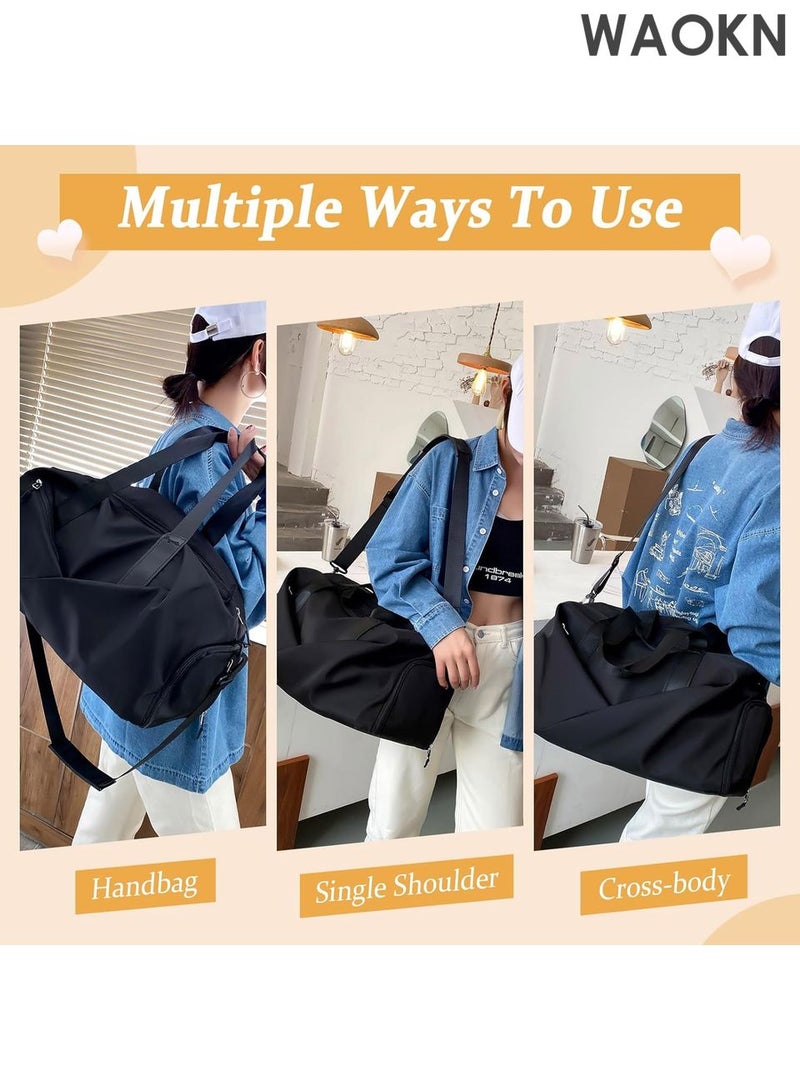 دبليو أيه أو كي أن حقيبة رياضية كبيرة للصالة الرياضية مع حجرتين للأحذية - حقيبة دافل خفيفة الوزن للرجال والنساء - حقيبة مقاومة للماء للاستخدام طوال الليل للسفر واليوغا والسباحة والتمرين - حقيبة متعددة الجيوب لعطلة نهاية الأسبوع مع تخزين رطب/جاف (أسود) - Image 4