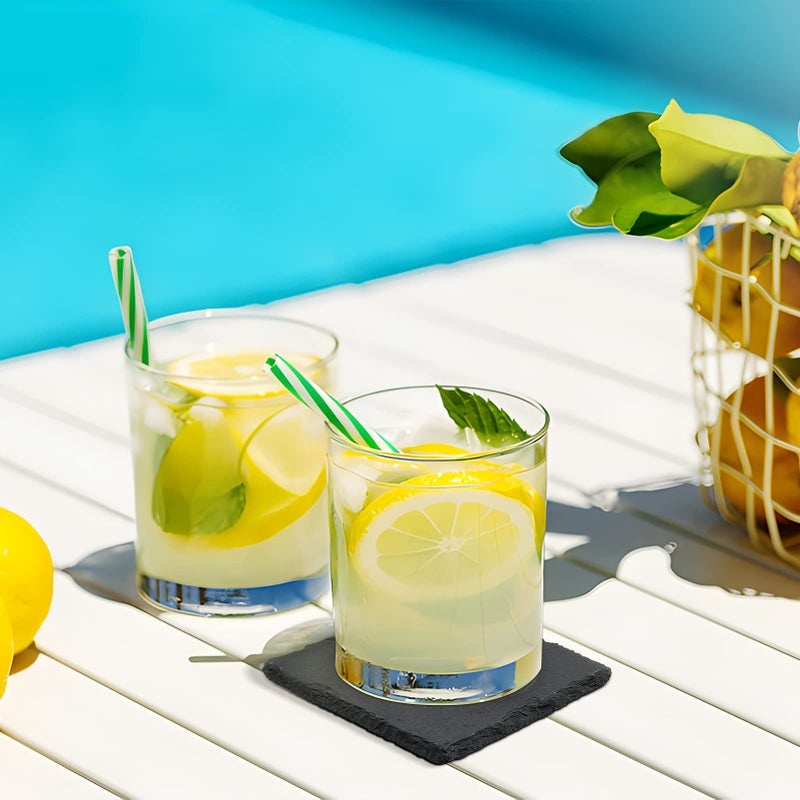 SIJDIEE 4 PCS Square Slate Drink Coasters مجموعة Sijdiee 4 بوصة من الوقايات الحجرية السوداء مع أسفل الخدش وحامل السفينة لبار Office المطبخ المنزل لوازم الديكور - Image 5