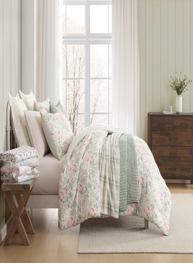 Laura Ashley Home - Twin Sheets, Cotton Flannel Bedding Set, 3pieces, Brushed for Extra Softness & Comfort (Chelsie Vine Grey, Twin) - Image 4