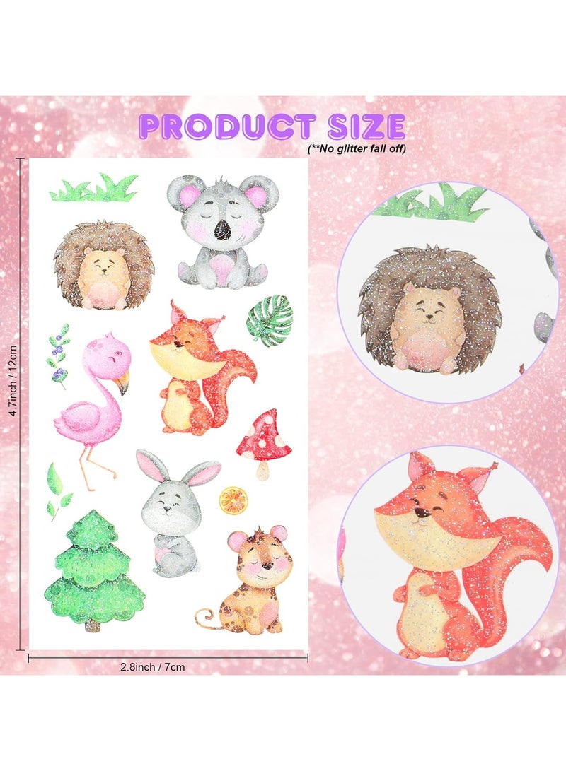 قوس قزح أورينبو 10 أوراق وشم مؤقتة لحيوانات الغابة ذات العيون الكبيرة اللامعة للأطفال، وشم مزيف سهل الاستخدام ومضاد للماء على شكل طيور النحام والقطط والكلاب، لوازم حفلات أعياد الميلاد للأطفال - Image 2