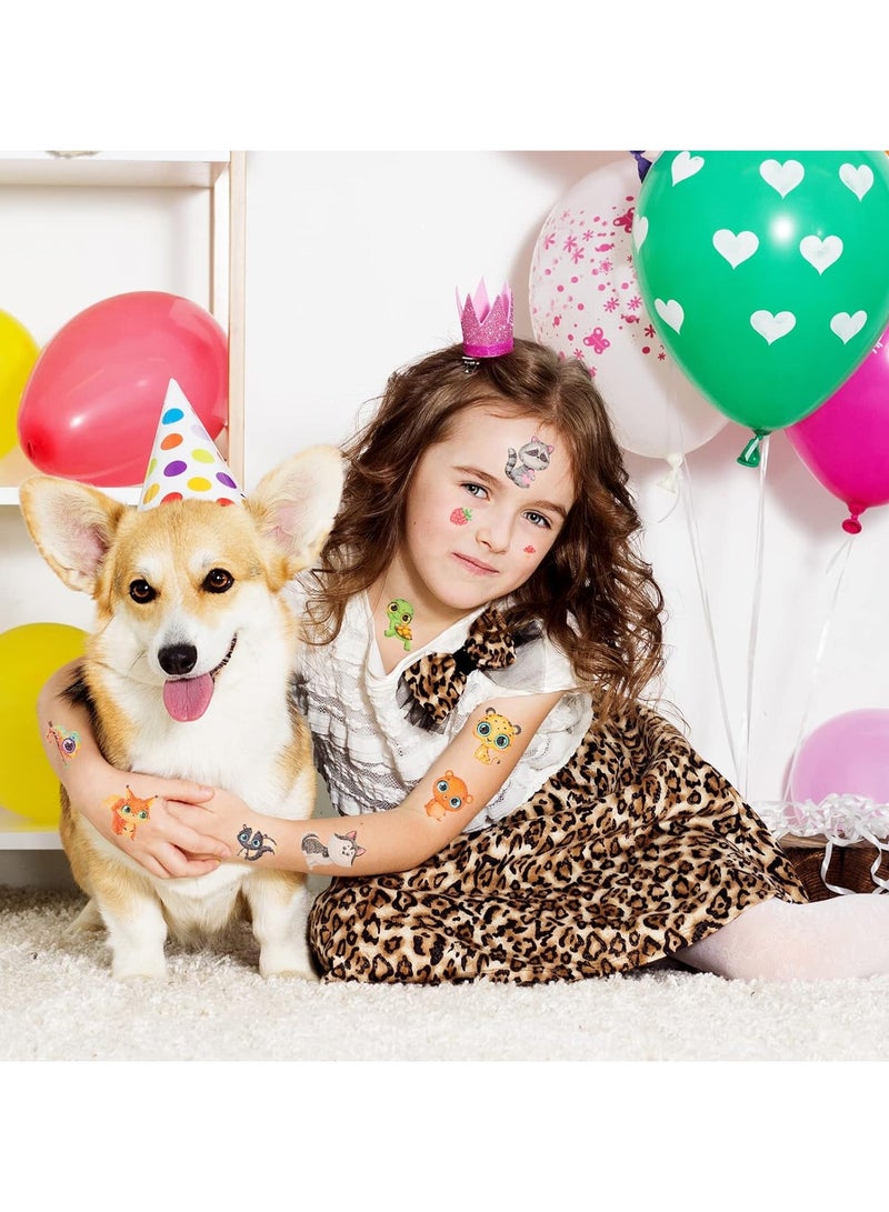 قوس قزح أورينبو 10 أوراق وشم مؤقتة لحيوانات الغابة ذات العيون الكبيرة اللامعة للأطفال، وشم مزيف سهل الاستخدام ومضاد للماء على شكل طيور النحام والقطط والكلاب، لوازم حفلات أعياد الميلاد للأطفال - Image 5