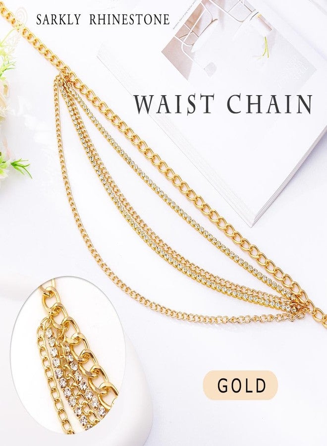 Aiosy Rhinestone Waist Chain Gold Body Chain Crystal Body Jewelry for Women Layered Rhinestones Belly Chain Summer Beach (Gold) - Image 3