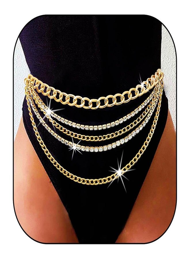 Aiosy Rhinestone Waist Chain Gold Body Chain Crystal Body Jewelry for Women Layered Rhinestones Belly Chain Summer Beach (Gold) - Image 1