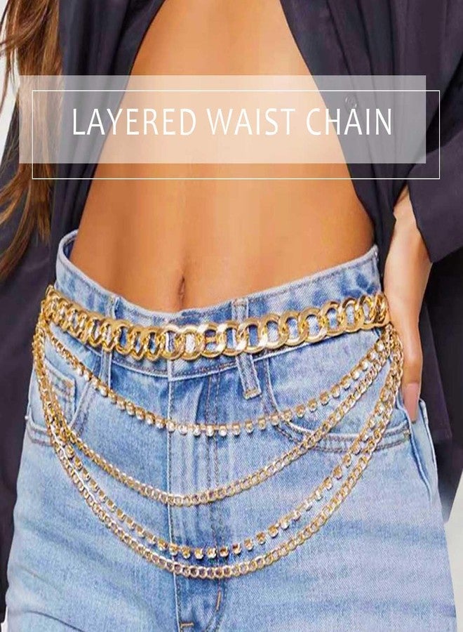 Aiosy Rhinestone Waist Chain Gold Body Chain Crystal Body Jewelry for Women Layered Rhinestones Belly Chain Summer Beach (Gold) - Image 2