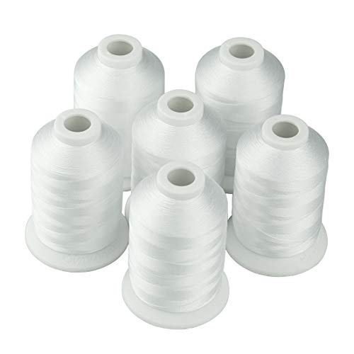 Simthread 6 Polyester White Machine Embroidery Threads 1000M1100Yards Compatible with Brother Babylock Janome Pfaff Singer Bernina and Other Home Machines White - Image 1