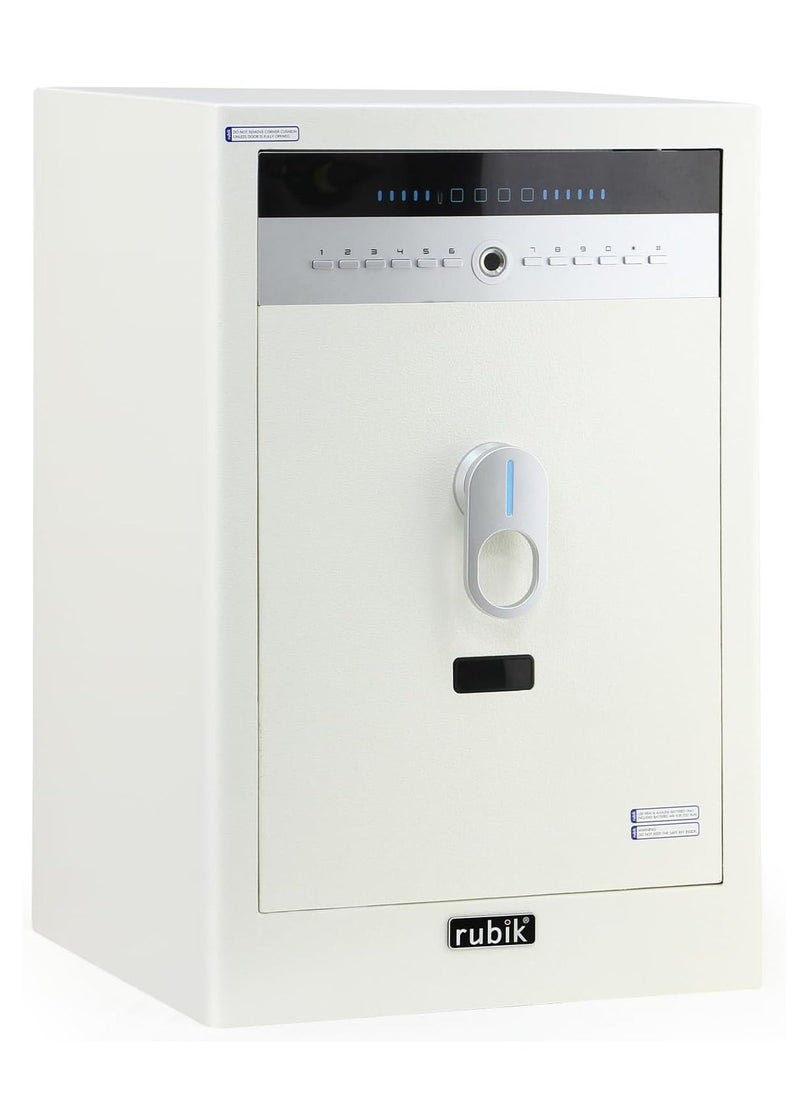 Rubik - Large Safe Box with Fingerprint, Digital Keypad and Key Lock 2.64cu-ft Gen2 Biometric,Electronic Digital Safety Locker for Money Jewelry Documents Home Office RB60F16-W (Size 58x38x34cm) White - Image 1