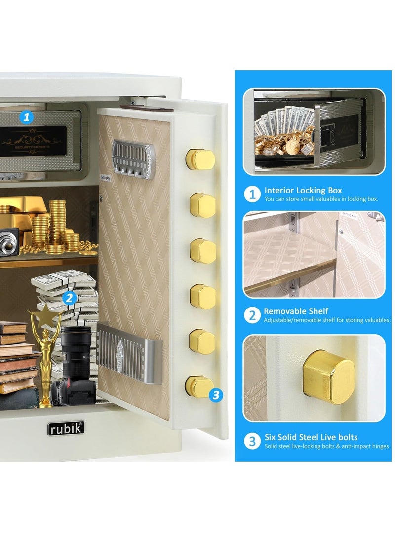 Rubik - Large Safe Box with Fingerprint, Digital Keypad and Key Lock 2.64cu-ft Gen2 Biometric,Electronic Digital Safety Locker for Money Jewelry Documents Home Office RB60F16-W (Size 58x38x34cm) White - Image 1