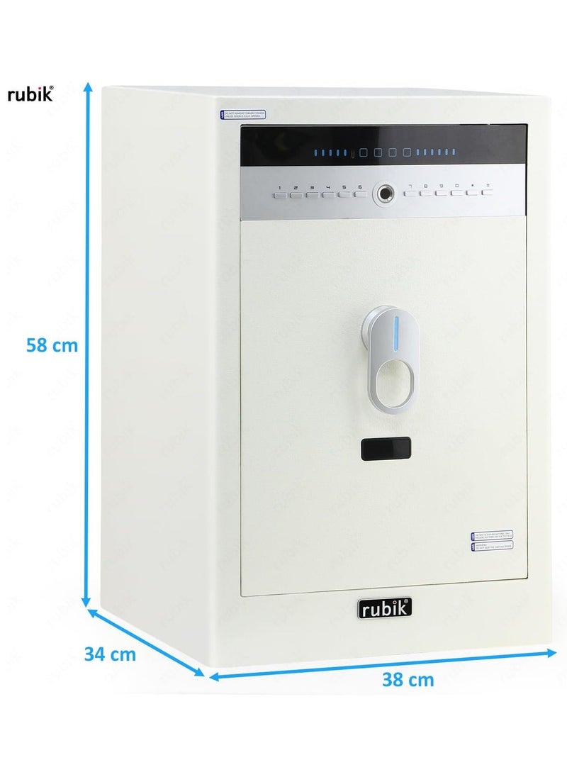 Rubik - Large Safe Box with Fingerprint, Digital Keypad and Key Lock 2.64cu-ft Gen2 Biometric,Electronic Digital Safety Locker for Money Jewelry Documents Home Office RB60F16-W (Size 58x38x34cm) White - Image 1