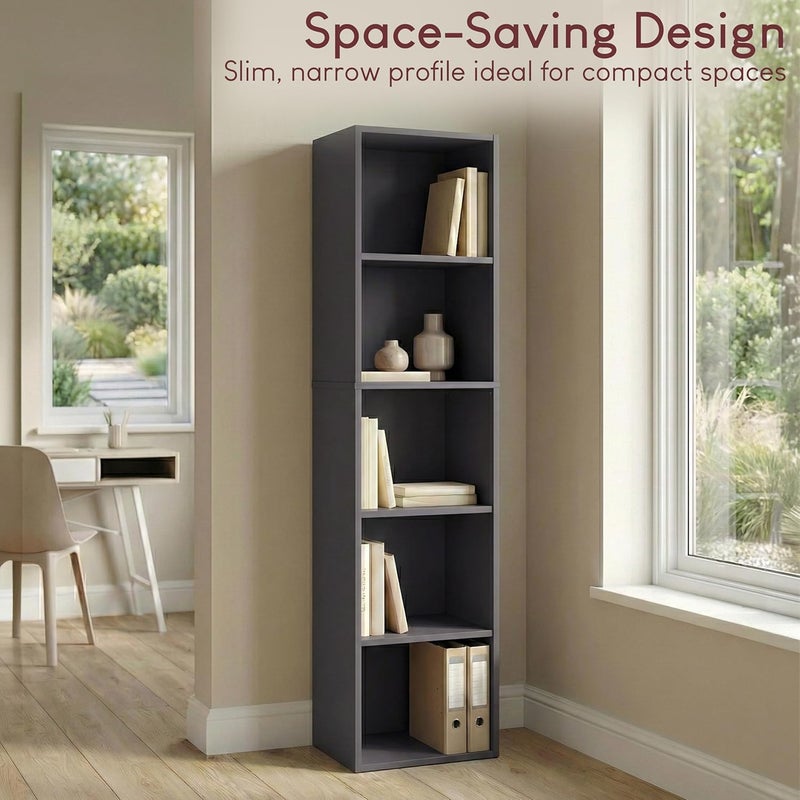 Vida Designs Oxford 5 Tier Cube Bookcase, Grey Wooden Shelving Display Storage Unit Office Living Room Furniture - Image 3